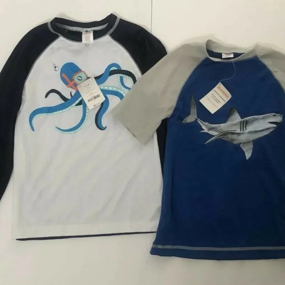 Gymboree Boys Swim Tops M(7-8) Shark Octopus x2lot